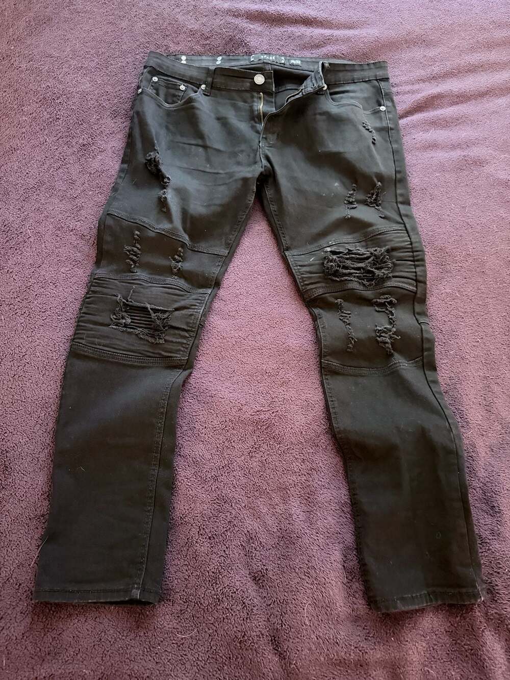 SPARK Black Distressed Biker Skinny Jeans Size 38/32